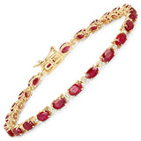6.67 Carat Genuine Ruby and White Diamond 14K Yellow Gold Bracelet