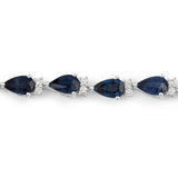 5.40 ct Genuine Blue Sapphire and White Diamond 14K White Gold Bracelet
