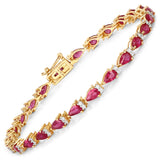 6.65 ct. Genuine Ruby and White Diamond 14K Yellow Gold Bracelet