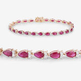 6.65 Carat Genuine Ruby and White Diamond 14K Yellow Gold Bracelet