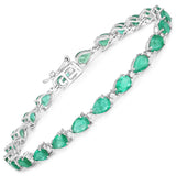 8.37 ct. Genuine Zambian Emerald and White Diamond 14K White Gold Bracelet