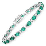 8.23 ct. Genuine Zambian Emerald and White Diamond 14K White Gold Bracelet