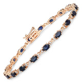 4.43 Carat Genuine Blue Sapphire and White Diamond 14K Rose Gold Bracelet