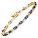 4.43 ct Genuine Blue Sapphire and White Diamond 14K Yellow Gold Bracelet