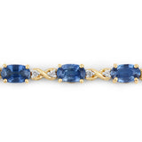 4.43 ct Genuine Blue Sapphire and White Diamond 14K Yellow Gold Bracelet