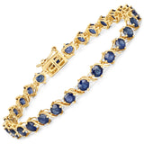 8.09 ct. Genuine Blue Sapphire and White Diamond 14K Yellow Gold Bracelet