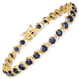 8.09 ct. Genuine Blue Sapphire and White Diamond 14K Yellow Gold Bracelet