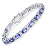 14.62 Carat Genuine Tanzanite and White Diamond 14K White Gold Bracelet