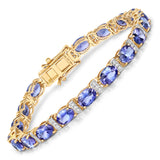 14.62 Carat Genuine Tanzanite and White Diamond 14K Yellow Gold Bracelet