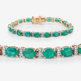 14.05 Carat Genuine Zambian Emerald and White Diamond 14K Yellow Gold Bracelet