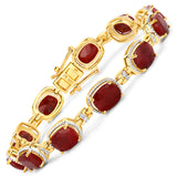 21.09 Carat Dyed Ruby and White Diamond .925 Sterling Silver Bracelet