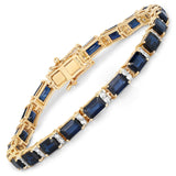 12.77 ct Genuine Blue Sapphire and White Diamond 14K Yellow Gold Bracelet