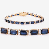 12.77 ct Genuine Blue Sapphire and White Diamond 14K Yellow Gold Bracelet