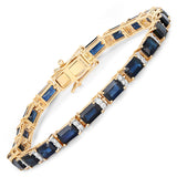 12.77 ct Genuine Blue Sapphire and White Diamond 14K Yellow Gold Bracelet