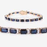 12.77 ct Genuine Blue Sapphire and White Diamond 14K Yellow Gold Bracelet
