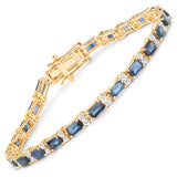 9.57 ct. Genuine Blue Sapphire and White Diamond 14K Yellow Gold Bracelet