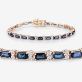 9.57 ct. Genuine Blue Sapphire and White Diamond 14K Yellow Gold Bracelet