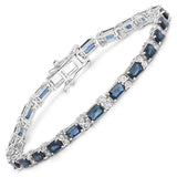 9.57 ct. Genuine Blue Sapphire and White Diamond 14K White Gold Bracelet
