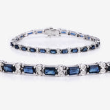 9.57 ct. Genuine Blue Sapphire and White Diamond 14K White Gold Bracelet