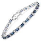 9.57 ct. Genuine Blue Sapphire and White Diamond 14K White Gold Bracelet