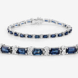 9.57 ct. Genuine Blue Sapphire and White Diamond 14K White Gold Bracelet