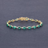 6.91 Carat Genuine Zambian Emerald and White Diamond 18K Yellow Gold Bracelet