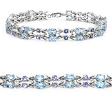14.60 Carat Genuine Blue Topaz & Tanzanite .925 Sterling Silver Bracelet