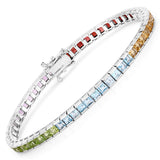 8.55 Carat Genuine Multi Stones .925 Sterling Silver Bracelet