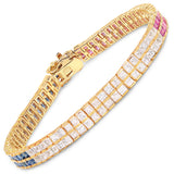 14K Yellow Gold Plate 9.52 Carat Genuine Blue Sapphire & White Sapphire .925 Silver Bracelet
