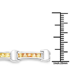 6.48 Carat Genuine Orange Sapphire and Yellow Sapphire .925 Sterling Silver Bracelet