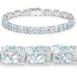15.22 Carat Genuine Blue Topaz and White Topaz .925 Sterling Silver Bracelet