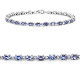 4.63 Carat Genuine Tanzanite and White Diamond .925 Sterling Silver Bracelet