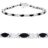4.59 Carat Genuine Black Sapphire and White Zircon .925 Sterling Silver Bracelet