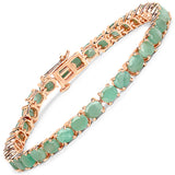 14K Rose Gold Plated 9.52 Carat Genuine Emerald .925 Sterling Silver Bracelet