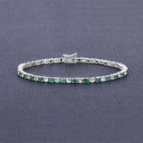5.77 Carat Genuine Emerald and White Topaz .925 Sterling Silver Bracelet