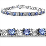 5.25 Carat Genuine Tanzanite and 0.15 ct..t.w Genuine Diamond Accents Sterling Silver Bracelet