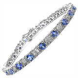 5.25 Carat Genuine Tanzanite and 0.15 ct..t.w Genuine Diamond Accents Sterling Silver Bracelet