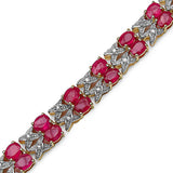 14K Yellow Gold Plate 18.32 Carat Genuine Glass Filled Ruby & White Diamond .925 Silver Bracelet