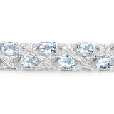 10.20 Carat Genuine Aquamarine and White Topaz .925 Sterling Silver Bracelet
