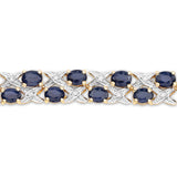 14K Yellow Gold Plate 12.53 Carat Genuine Blue Sapphire & White Diamond .925 Silver Bracelet