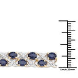 14K Yellow Gold Plate 12.53 Carat Genuine Blue Sapphire & White Diamond .925 Silver Bracelet