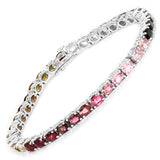 11.16 Carat Genuine Pink Tourmaline Green Tourmaline & Brown Tourmaline .925 Silver Bracelet