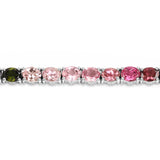 11.16 Carat Genuine Pink Tourmaline Green Tourmaline & Brown Tourmaline .925 Silver Bracelet