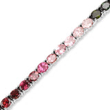 11.16 Carat Genuine Pink Tourmaline Green Tourmaline & Brown Tourmaline .925 Silver Bracelet