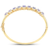 14K Yellow Gold Plated 3.30 Carat Genuine Tanzanite and White Topaz .925 Sterling Silver Bangle