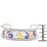 12.2 Carat Genuine Multi Stones .925 Sterling Silver Cuff Bangle