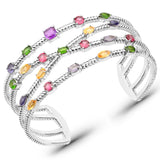 5.33 Carat Genuine Multi Stones .925 Sterling Silver Cuff Bangle