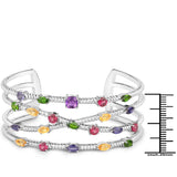 5.33 Carat Genuine Multi Stones .925 Sterling Silver Cuff Bangle