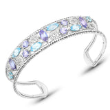 6.05 Carat Genuine Multi Stones .925 Sterling Silver Cuff Bangle