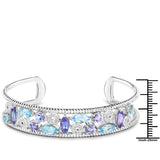6.05 Carat Genuine Multi Stones .925 Sterling Silver Cuff Bangle